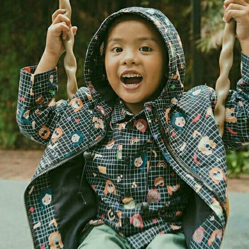 KIDS RAINER BLACK GRID FACES IDEKUHANDMADE X COTTONINK (5-6y)