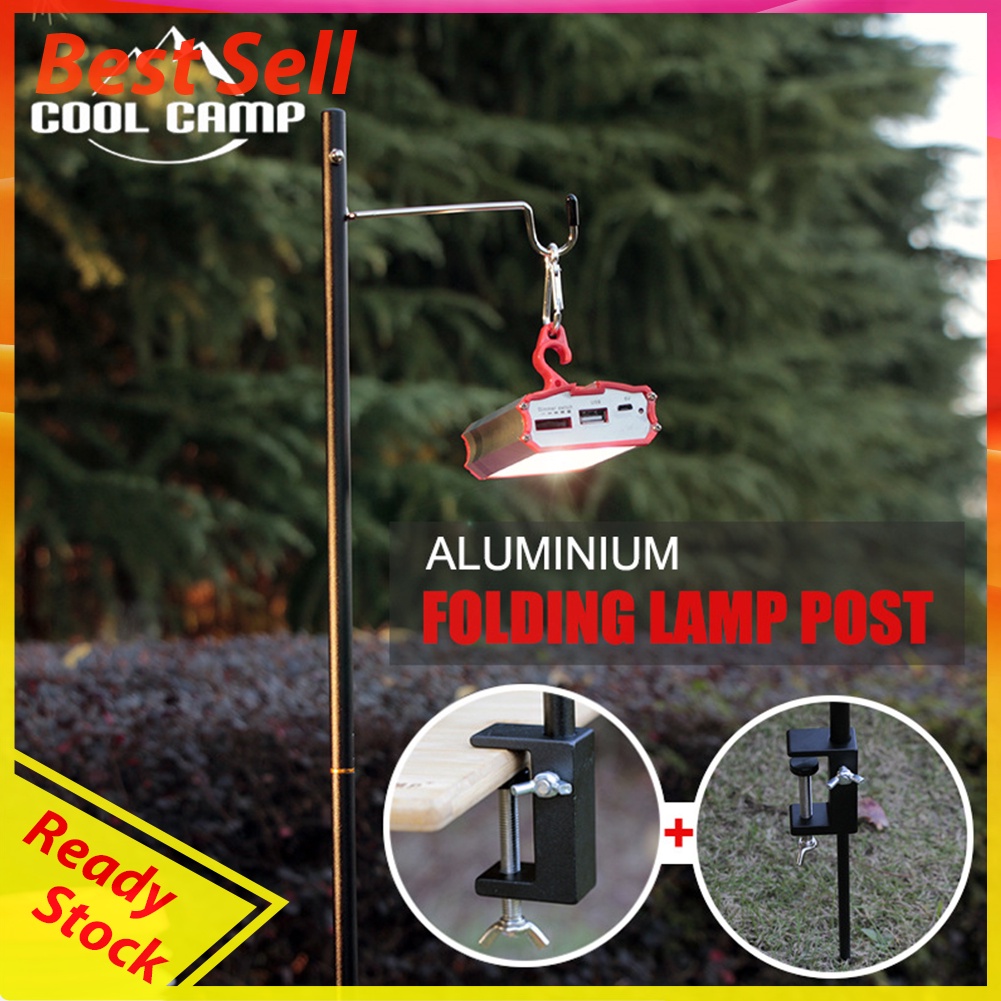 Aluminum Folding Lamp Pole Camping Bracket Hook Outdoor Light Stand Tripod