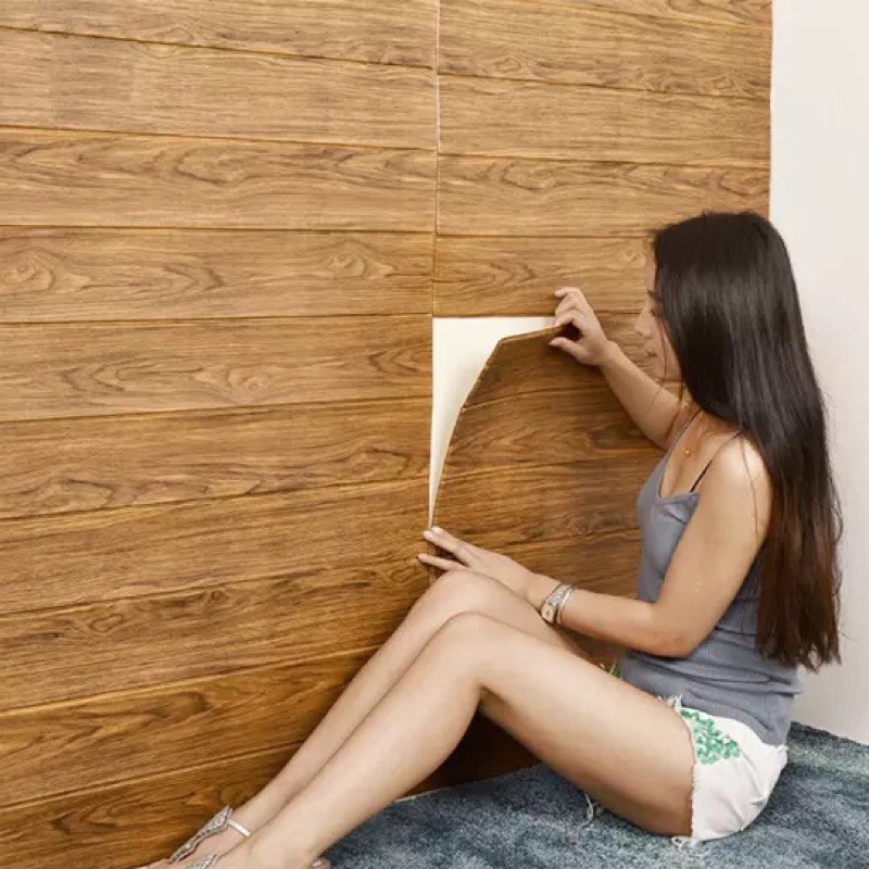 wallpaper dinding 3d foam motif kayu