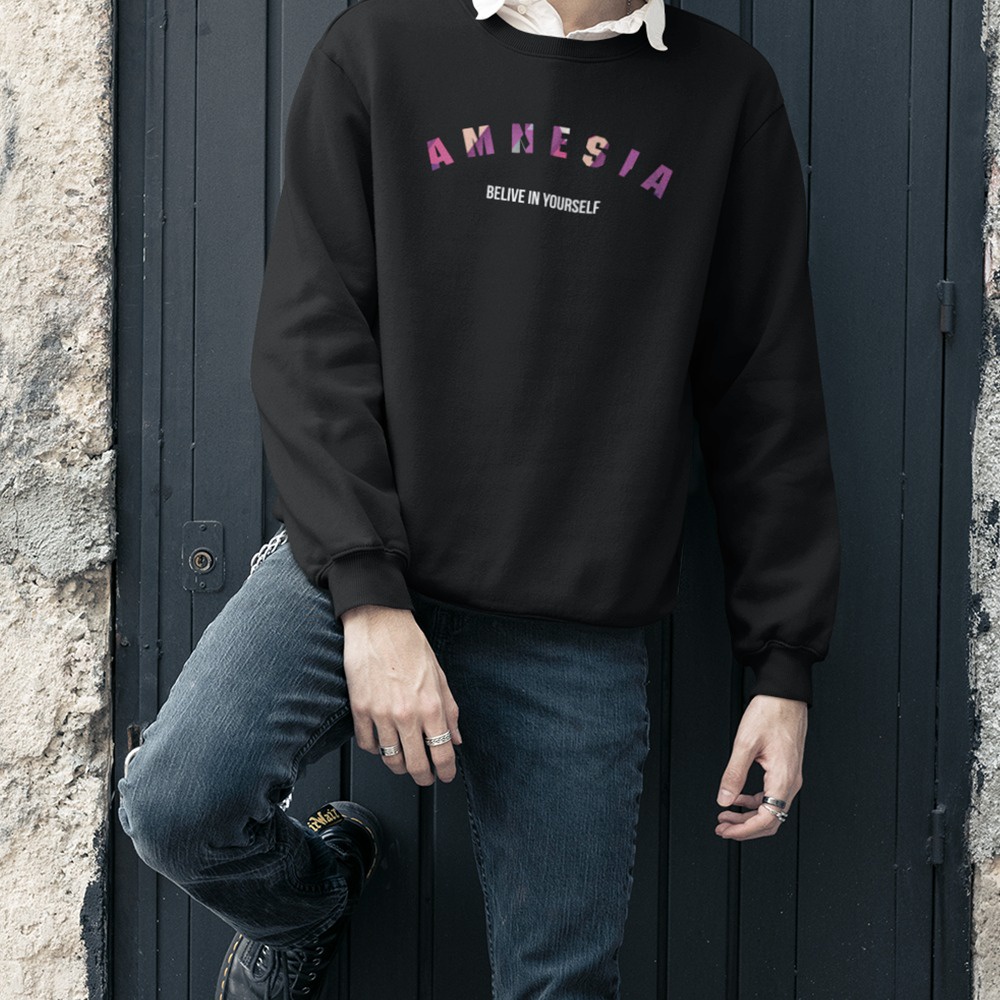 MHD GROSIR - Sweater Crewneck Amnesia Hitam Pria Wanita