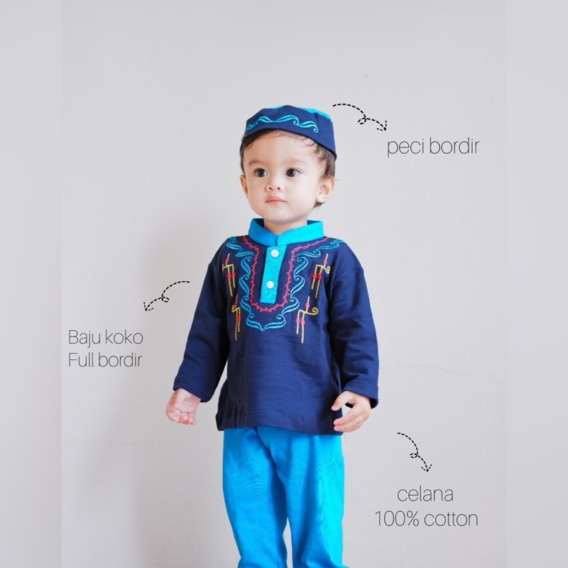 Koko Baiq Baju Setelan jubah muslim peci bayi cowok anak laki keren lebaran aqiqah murah bestseller
