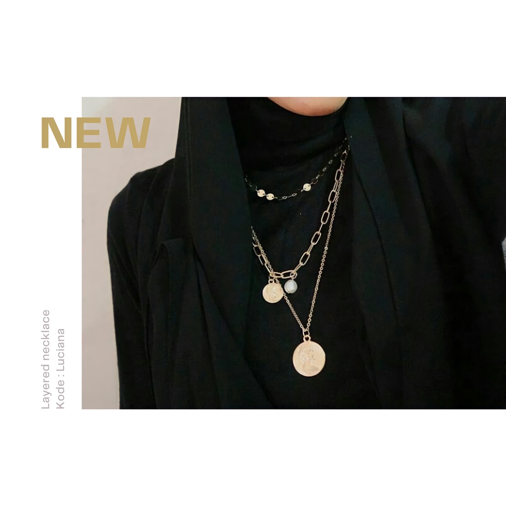 Kalung Choker Multilayer Rantai 3 Layer Korea Vintage Luciana