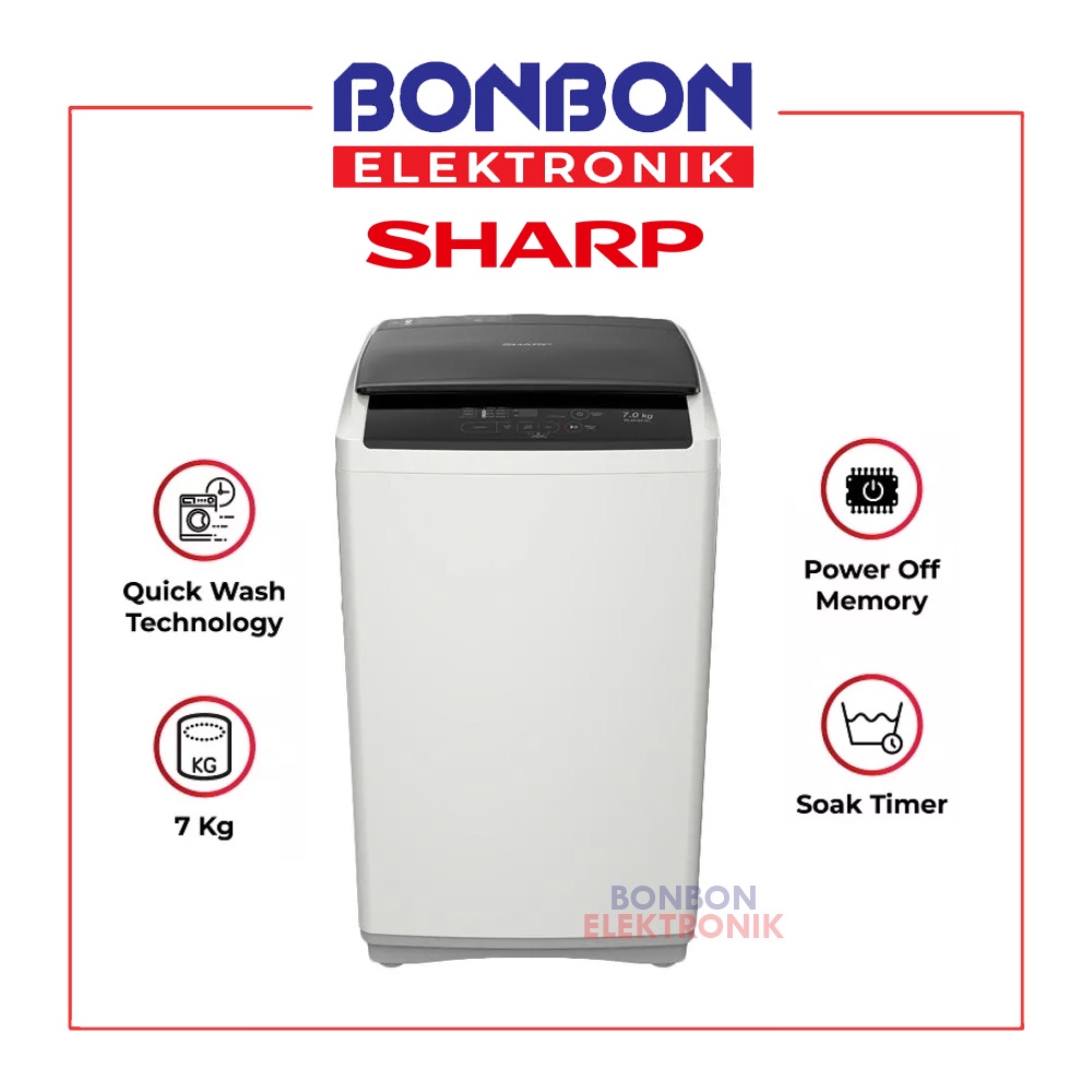 Sharp Mesin Cuci 1 Tabung 7KG ES-G876P-GY / ESG 876 PGY