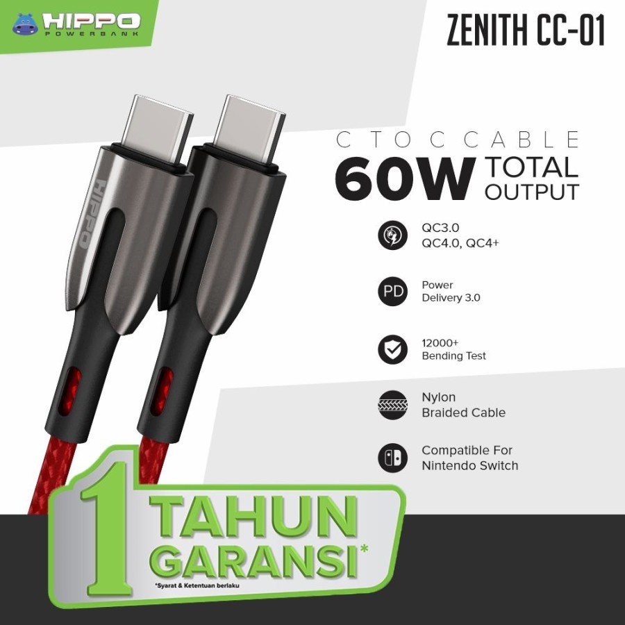 Kabel PD HIPPO Zenith CC-01 Kabel Data Type C to Type C Fast Charging