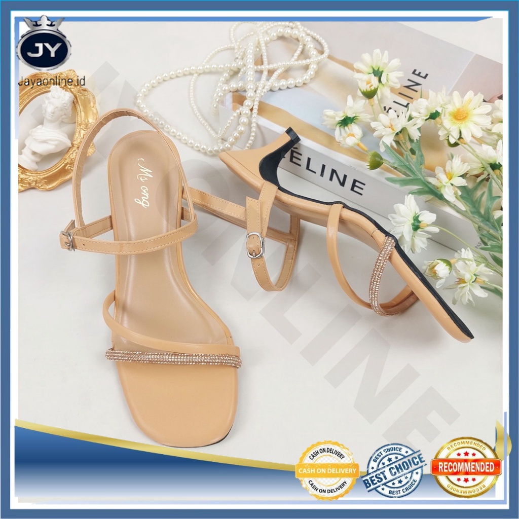 JY MSW 02 Sandal High Heels Wanita Impor Rockstud Ankle Strap Import