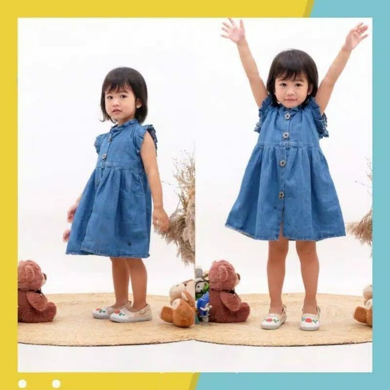 Dress Vanessa Jeans 6 bulan -5 Tahun Import Premium / Dress Anak Ruffle Jeans Premium