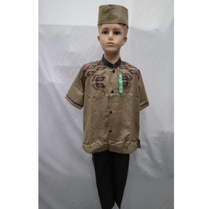 Grosir Baju Koko Setelan Anak Muslim Laki - laki Lengan Pendek Coklat - Cokelat, 4-5 tahun KAD6