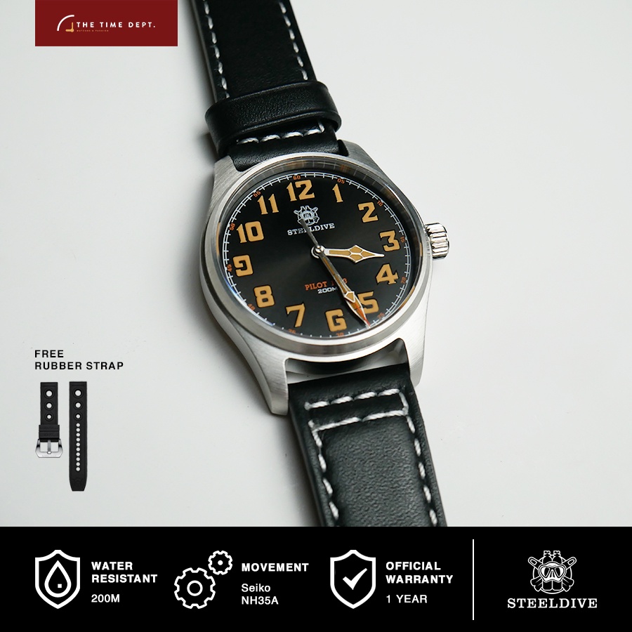 Steeldive SD8107 Pilot Watch Seiko VX42 Quartz Movement 200M Water Resistant Jam Tangan Pria