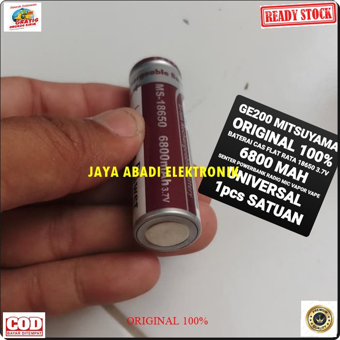 G200 Mitsuyama original 3.7v volt Baterai 18650 FLAT RATA mah battery batere batery batu batere cas casan charger senter police ultra power powerbank 6800 satuan universal multi speaker mik mic G200  Harga SATUAN BKN SEPASANG  Dimensi baterai panjang