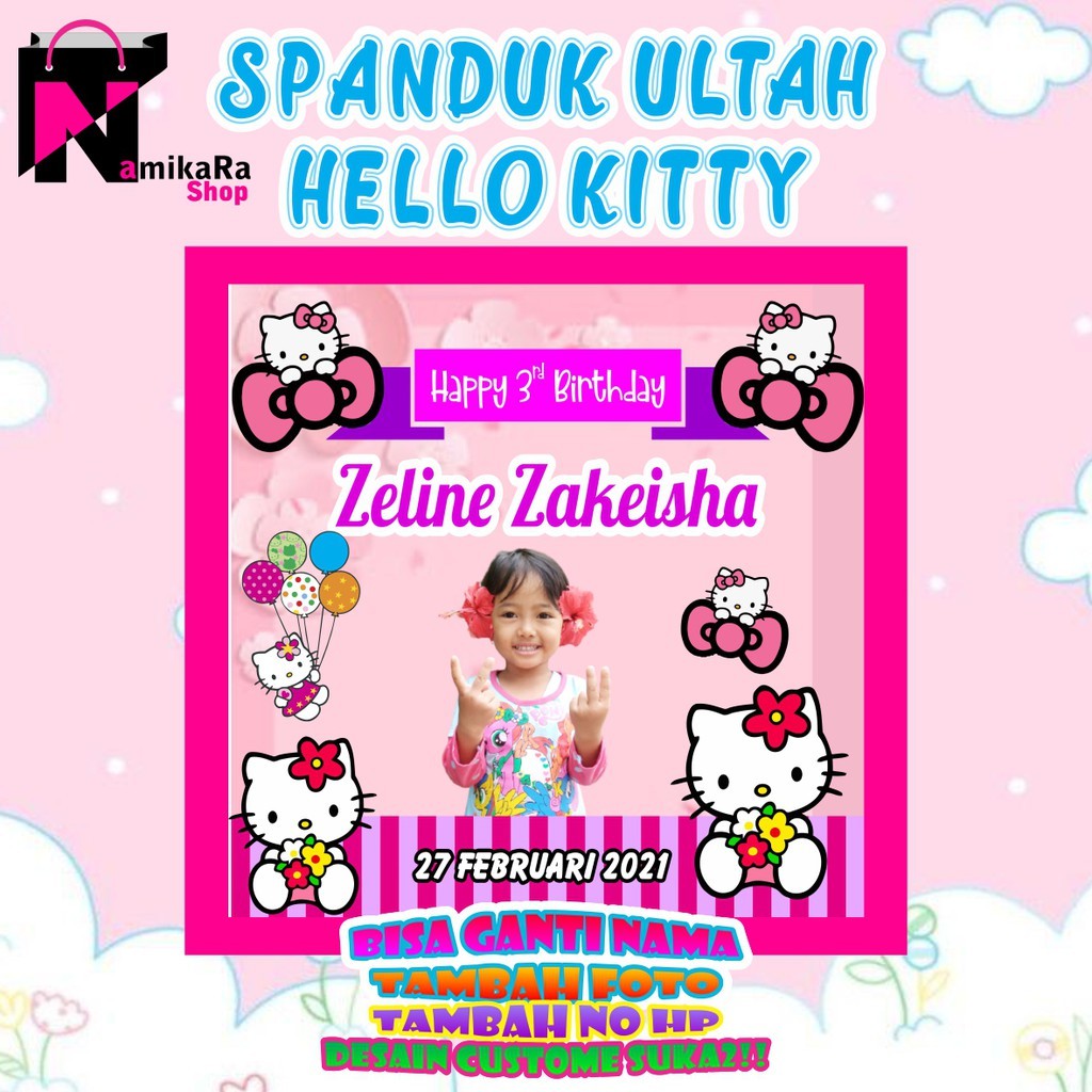 Banner Spanduk Backdrop Happy Birthday Ulang Tahun Tema HELLO KITTY MURAH