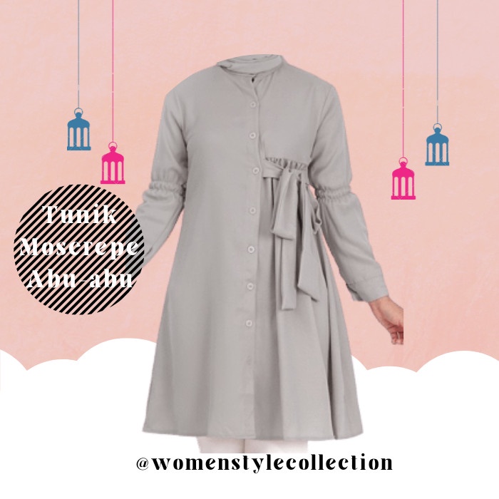 Tunik Wanita Atasan Muslim Polos Bahan Moscrepe Abuabu L D0E3 Style Terbaru 2022 Berkualitas Trendy 