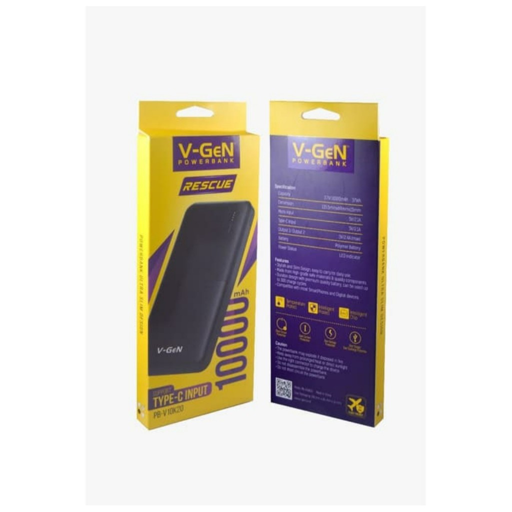 KHANZAACC POWERBANK VGEN Rescue V10K20 10000 mAh 2 Output 2.4A Slim Design