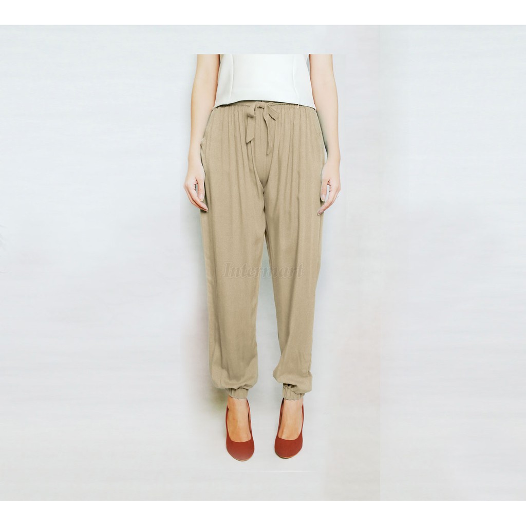 Celana Joger Katun Rayon - Krem, Jogger Pants Cotton Rayon - Cream