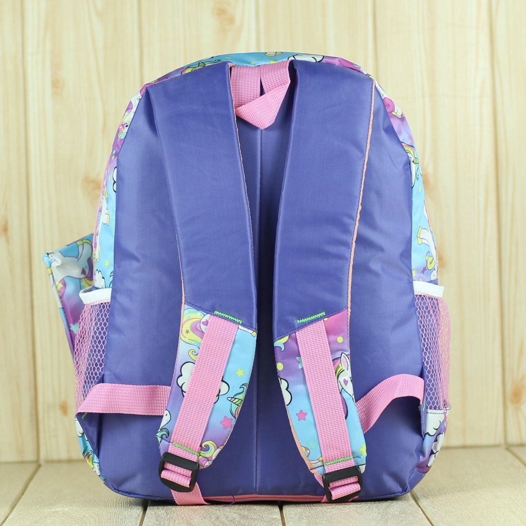 Tas Sekolah Anak Perempuan Ransel TK SD Termurah Awet Lucu Unicorn Strip Ungu Bagus Stylish Fashionable Terbaru Krakter Kartun  Tebal