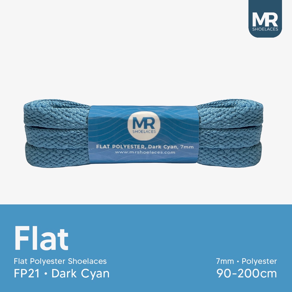 MR Shoelaces FP21 Sian Tua (Dark Cyan) Tali Sepatu Polyester Pipih Flat 7mm 80cm 90cm 100cm 120cm 130cm 150cm 180cm 200cm untuk Sneakers - Premium Shoelace