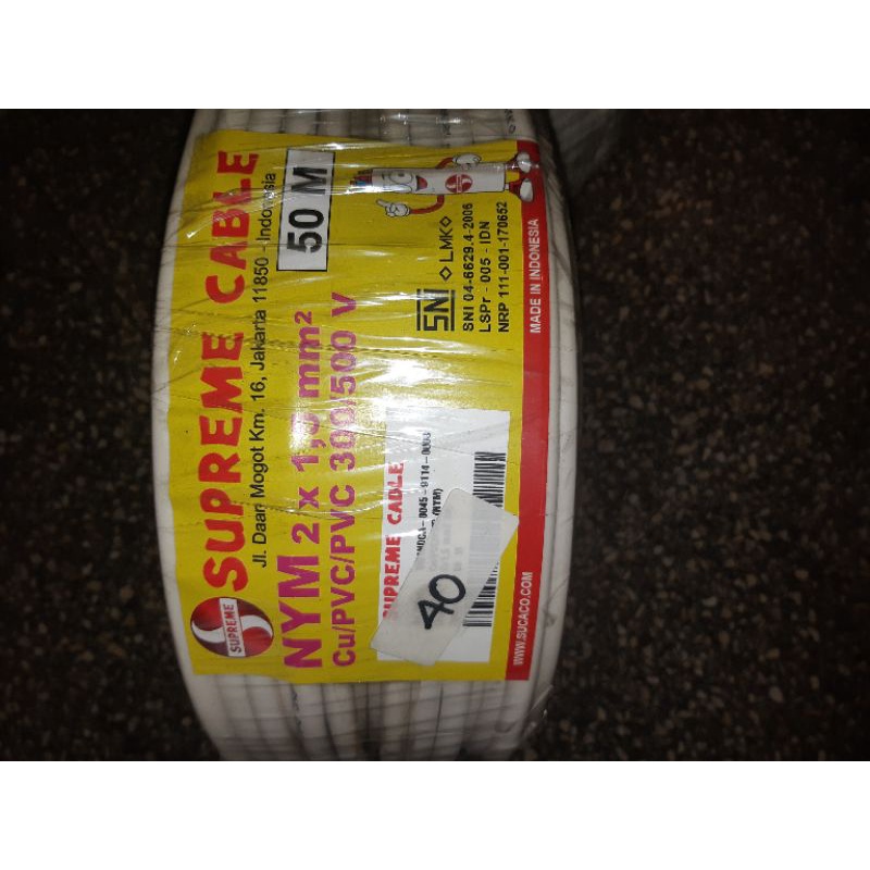 kabel supreme putih 2 x 1,5 mm