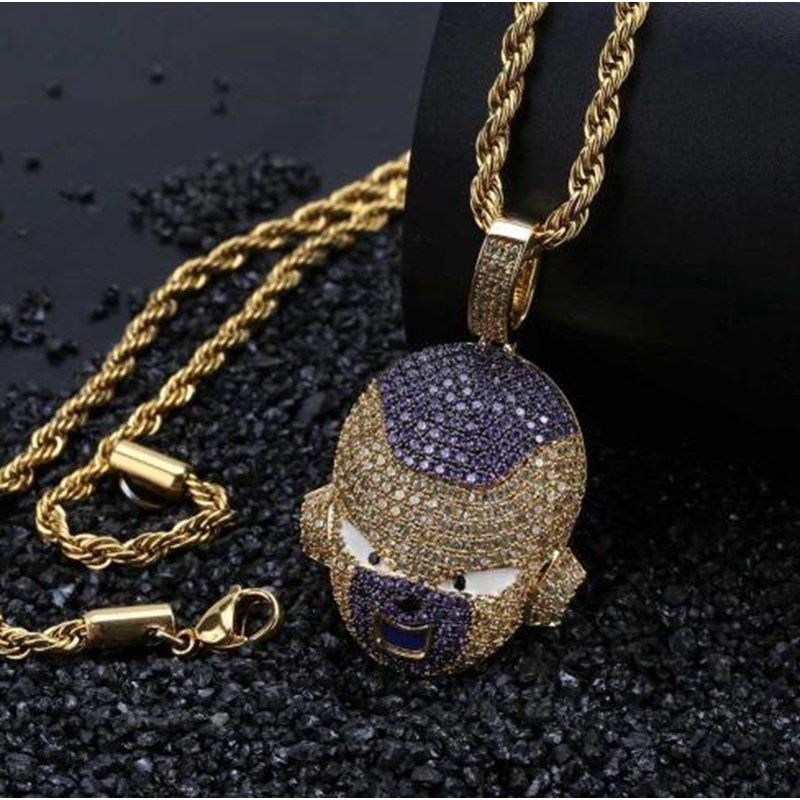 Kalung Liontin Karakter Warna-Warni Bahan Zircon Gaya Hip Hop Untuk Pria