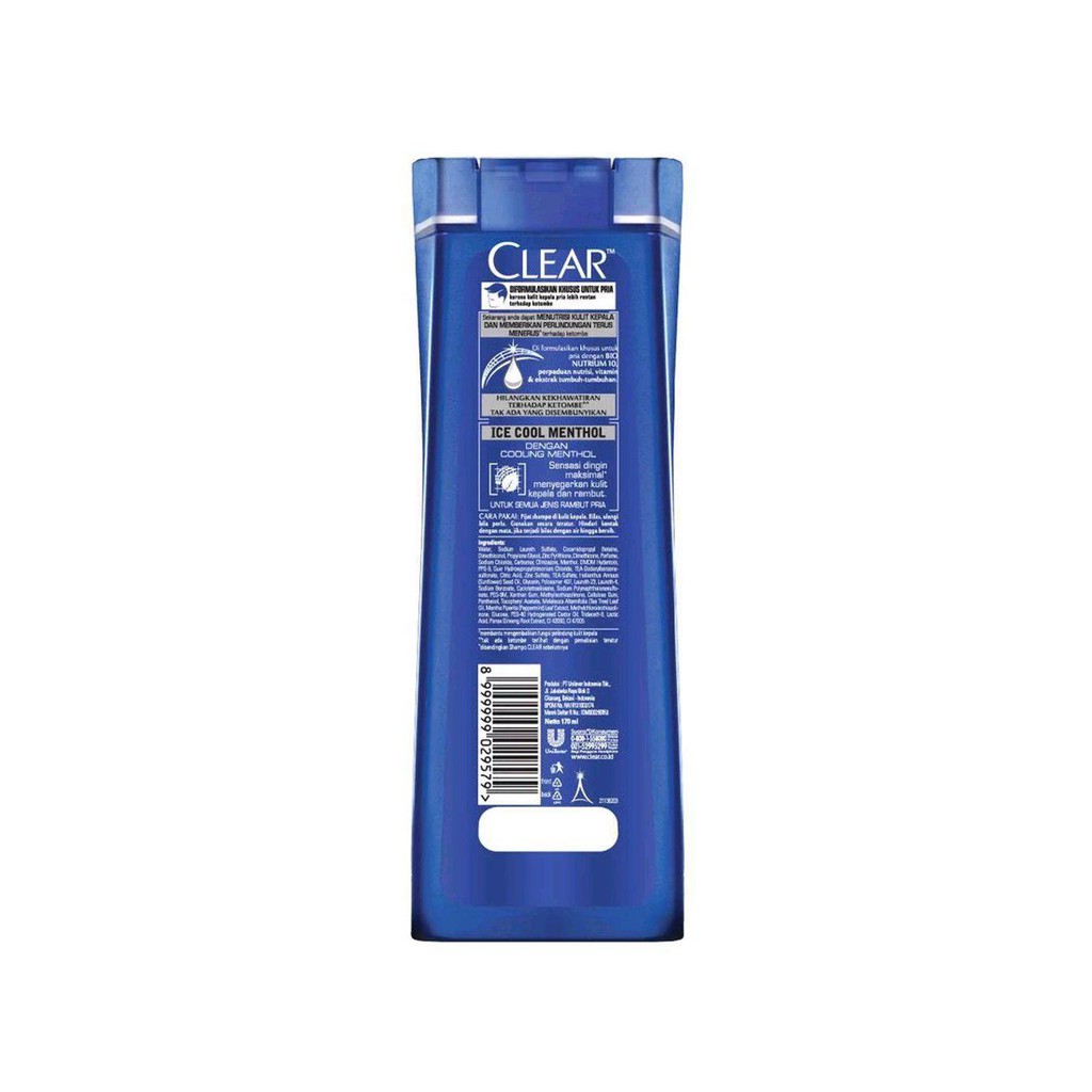 shampo clear men ice cool menthol 170ml new indomart