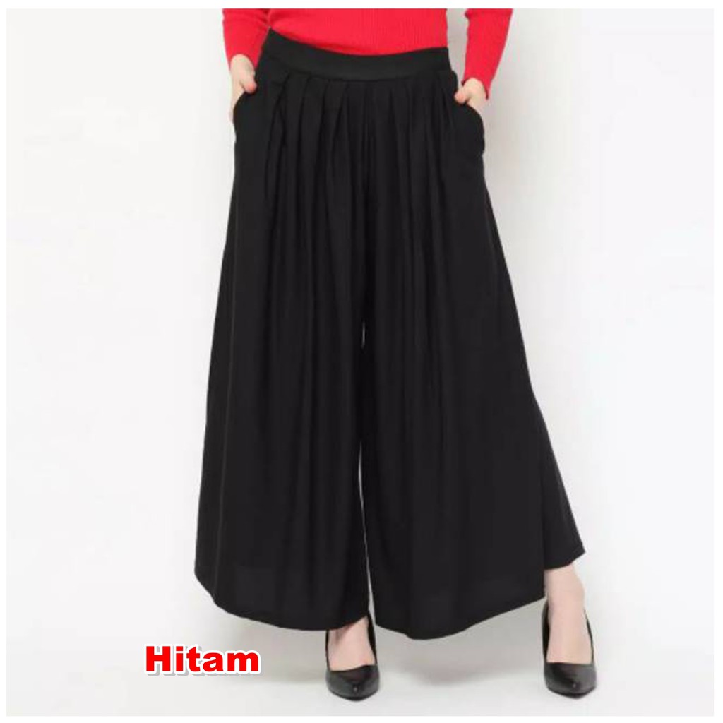 Kulot Panjang Klok Rempel Payung Bahan Moscrepe Morashop-Hitam