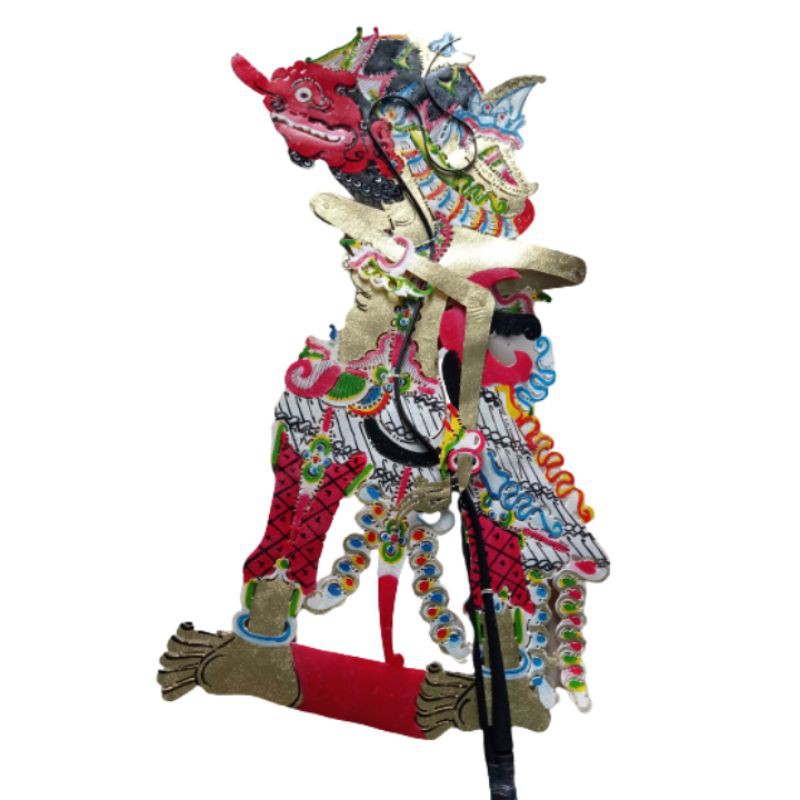 KERAJINAN MINIATUR WAYANG KULIT BUTO RAKSASA DURSASANA KIDANGAN BAHAN KULIT SAPI 30x14 cm