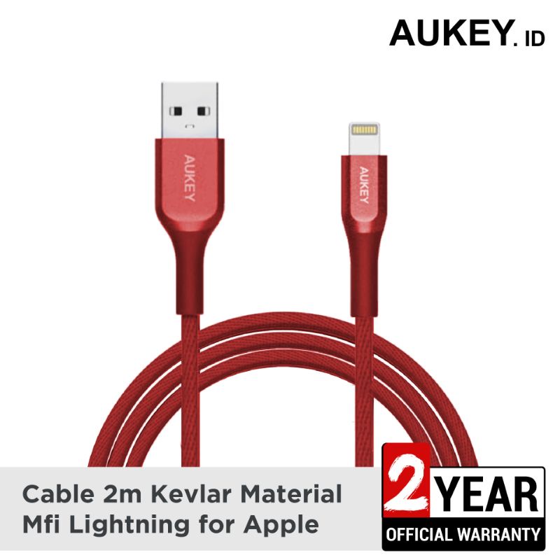 Aukey Kabel Charger Lightning CB-AKL1 MFI USB A To Lightning Kevlar Cable 1.2M