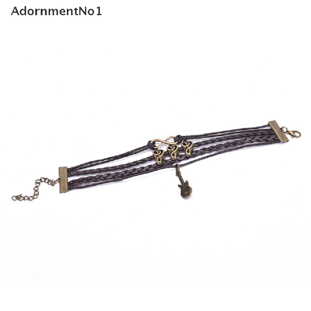 (AdornmentNo1) Gelang Tangan Kulit Vintage Gaya Punk Motif Gitar / Not Musik / Infinity Untuk Perhiasan Wanita