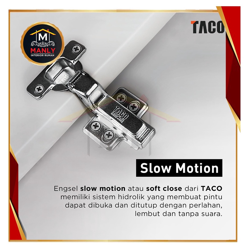 Engsel Slow Motion Taco ET-01 35 MM Zinc Alloy (Chrome) Hydraulic Hinge isi 1 Pasang..