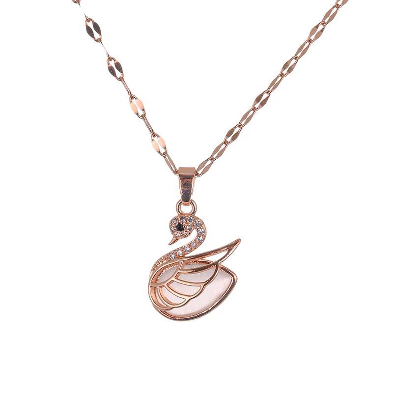 COD! kalung titanium wanita liontin swan / angsa rosegold anti karat import