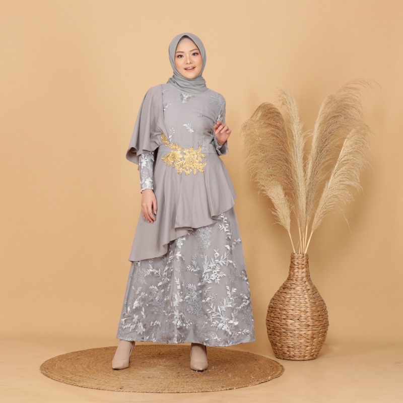 Gamis Zolan Selendang Brukat Tile Bordir Remaja Dewasa Pesta Wanita Muslim