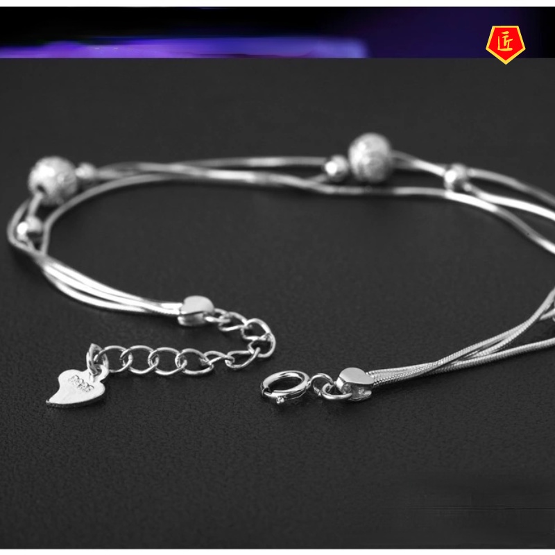 [Ready Stock]Women's Fashion Multi-Layer Lucky Beads Silver Bracelet