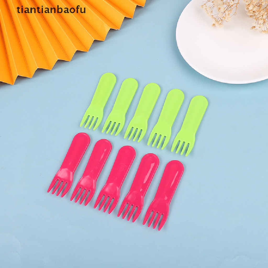 10 Pcs Garpu Buah / Kue / Dessert Mini Bahan Plastik Motif Kartun
