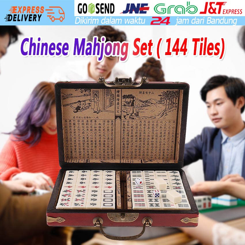 【Dengan Kotak Kayu】Mini Portable Mahjong Set Permainan Mahyong China Catur Cina Travel Ma Jiang