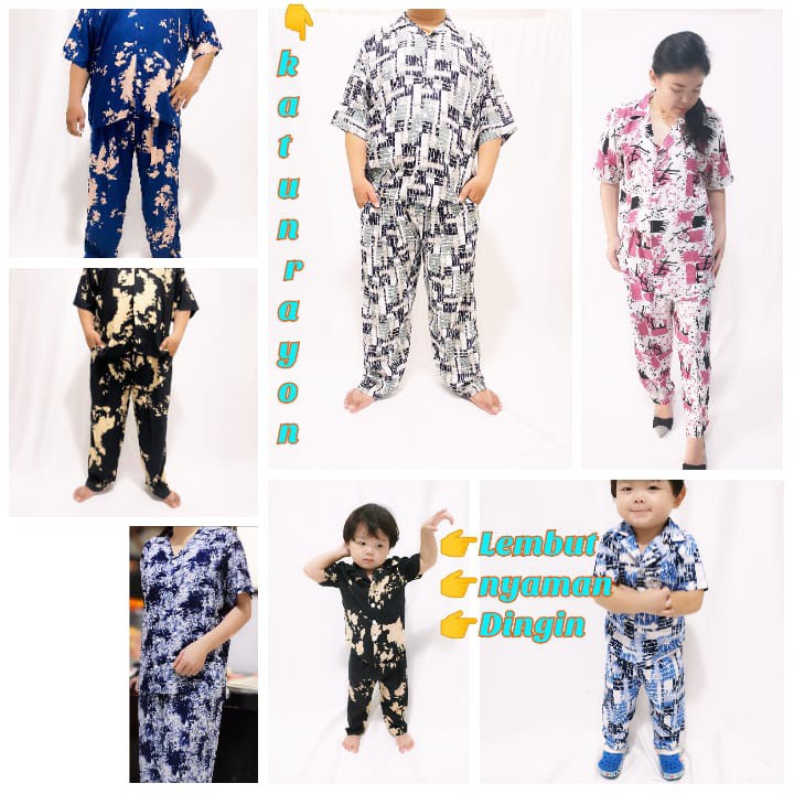 Setelan Rayon Baju Tidur Bisa Couple Ibu dan Anak / One Set / Pajamas Katun Pakaian Wanita