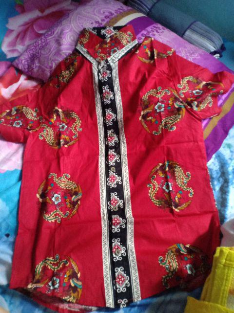 Kemeja 113zy# Kemeja Batik Pria Dewasa Edisi Imlek Warna Merah Bahan Katun Stretchy