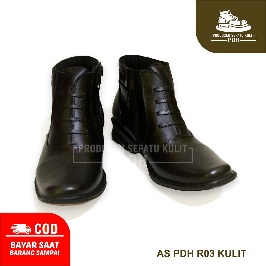SEPATU PDH PRIA 03 TINGGI RESLETING SEPATU KERJA KULIT TNI POLRI SATPAM SECURITY