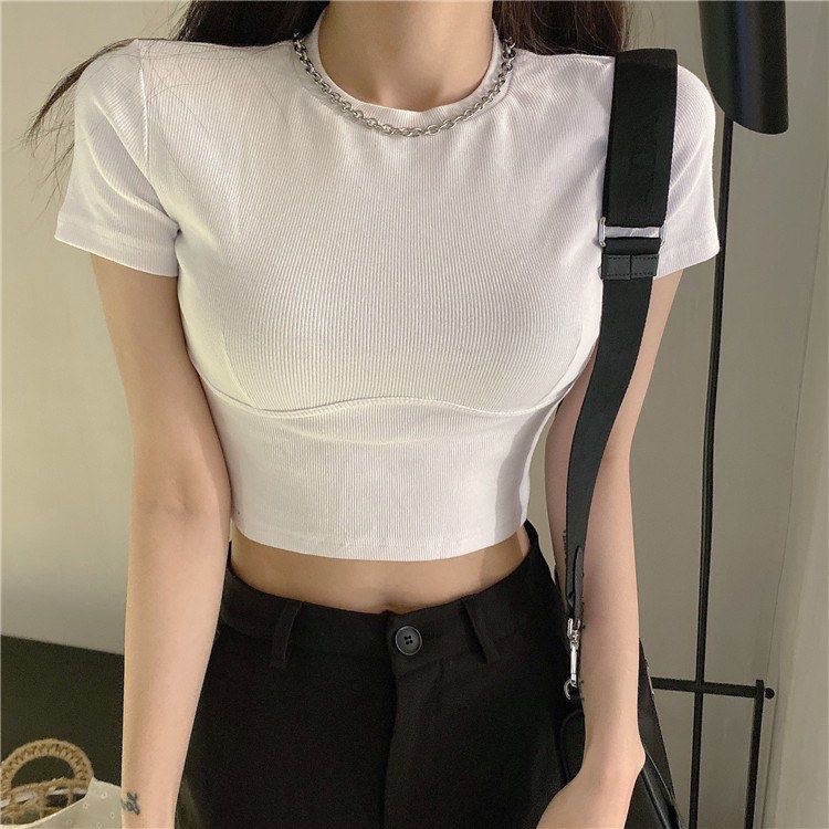 Korean Knit Bodycon Crop Top Atasan Wanita 2270