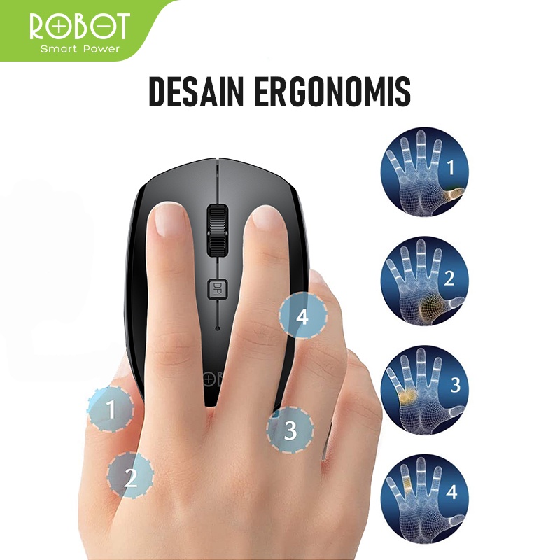 Mouse Wireless bluetooth ROBOT M205 2.4G 1600DPI Receiver USB untuk PC Laptop-Garansi Resmi 1 Th