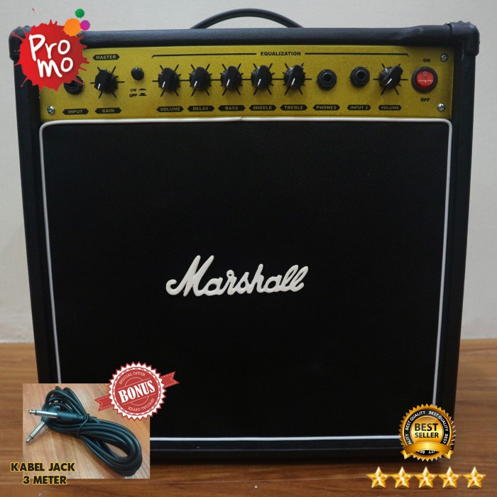 bass-gitar-amplifier- ampli gitar 8 inch marshall 2 input ada efek distorsi & delay - ampli saja