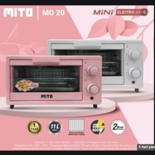 TERBARU MITO Oven Listrik Mini Electric Oven MITO MO 20 MO-20 Kapasitas 11 Liter PINK/PUTIH GARANSI RESMI