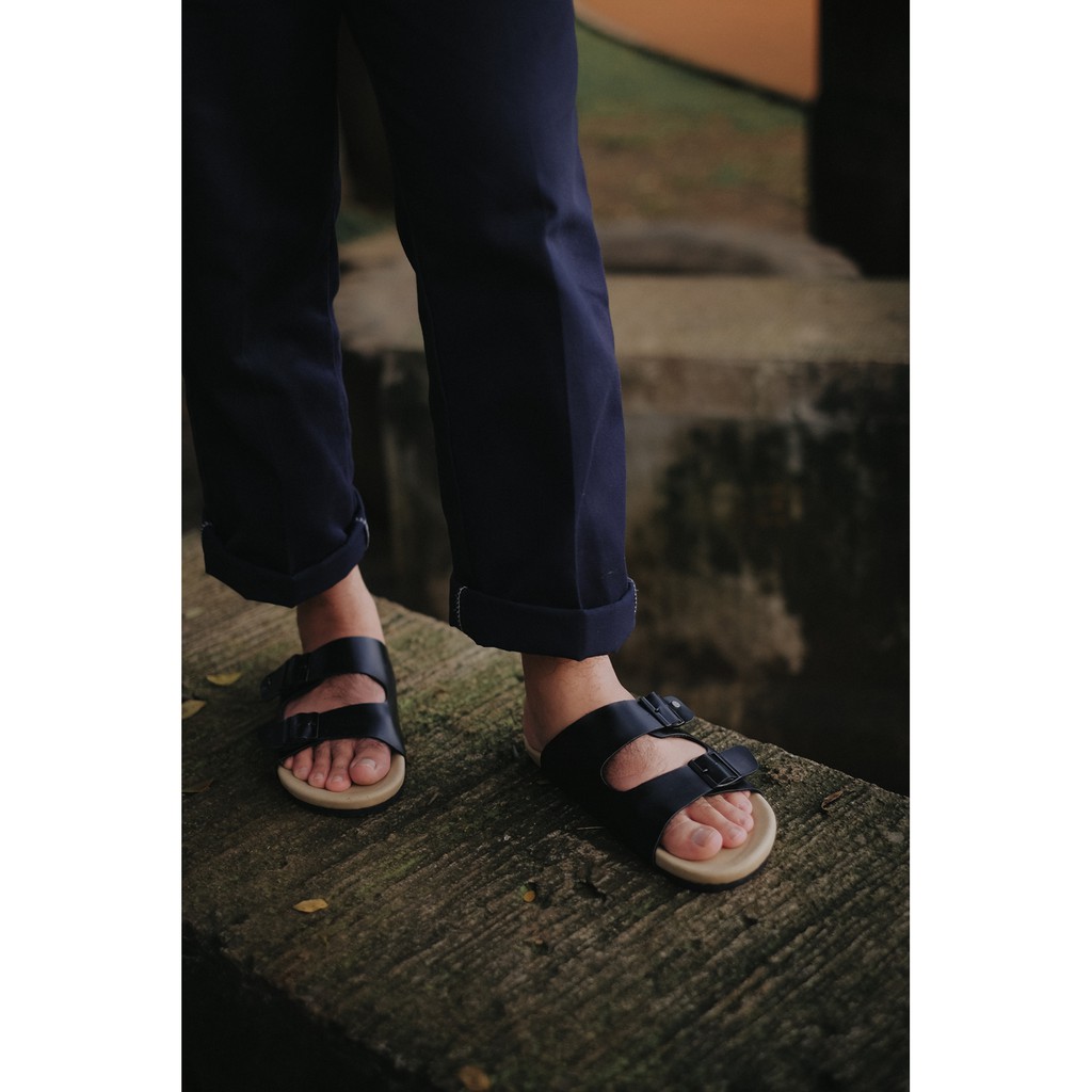 EARTH BLACK |FORIND x Local Goods| Original Sendal Jepit Kulit Kasual Pria/Cowok Sandal Footwear