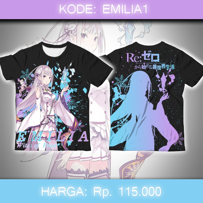 Baju Kaos Anime Fullprint Re Zero - Emilia 1