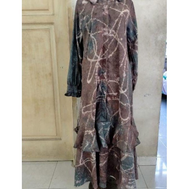 Gamis Jumputan Widya Katun Mikro Model Tiedye Model Rumbai Ld 110 Pb 140