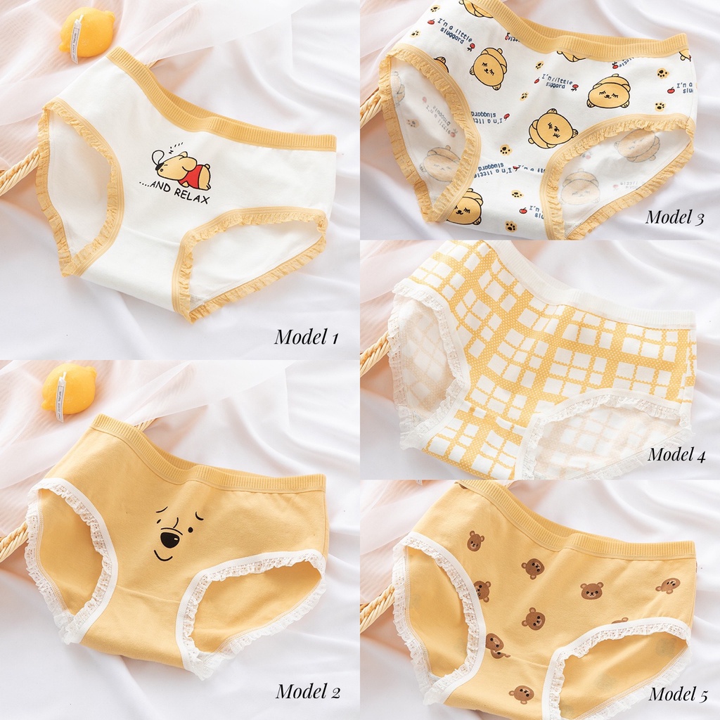 GRATIS ONGKIR Celana dalam wanita cewek remaja bahan katun import CD017 motif korea motif pooh murah