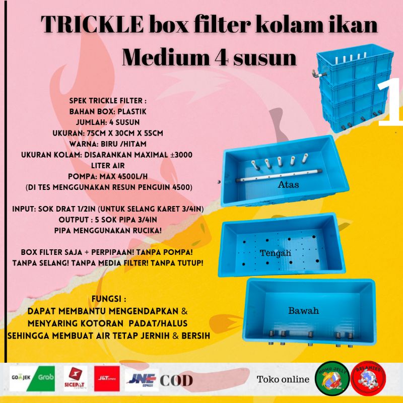 TRICKLE  FILTER KOLAM IKAN KOI TANPA MEDIA FILTER Box 4 SUSUN -BIRU