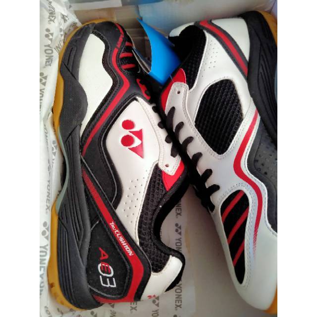 Sepatu Badminton Yonex All England AE 03 White Black - Blue - Yellow Original BNIB 100%
