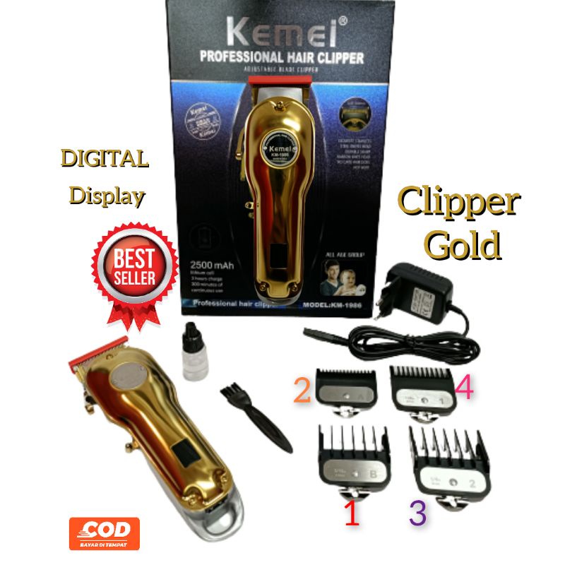 Alat Mesin Cukur Pangkas Rambut Kemei Km 1986 Hair Cliper Recharger Gold