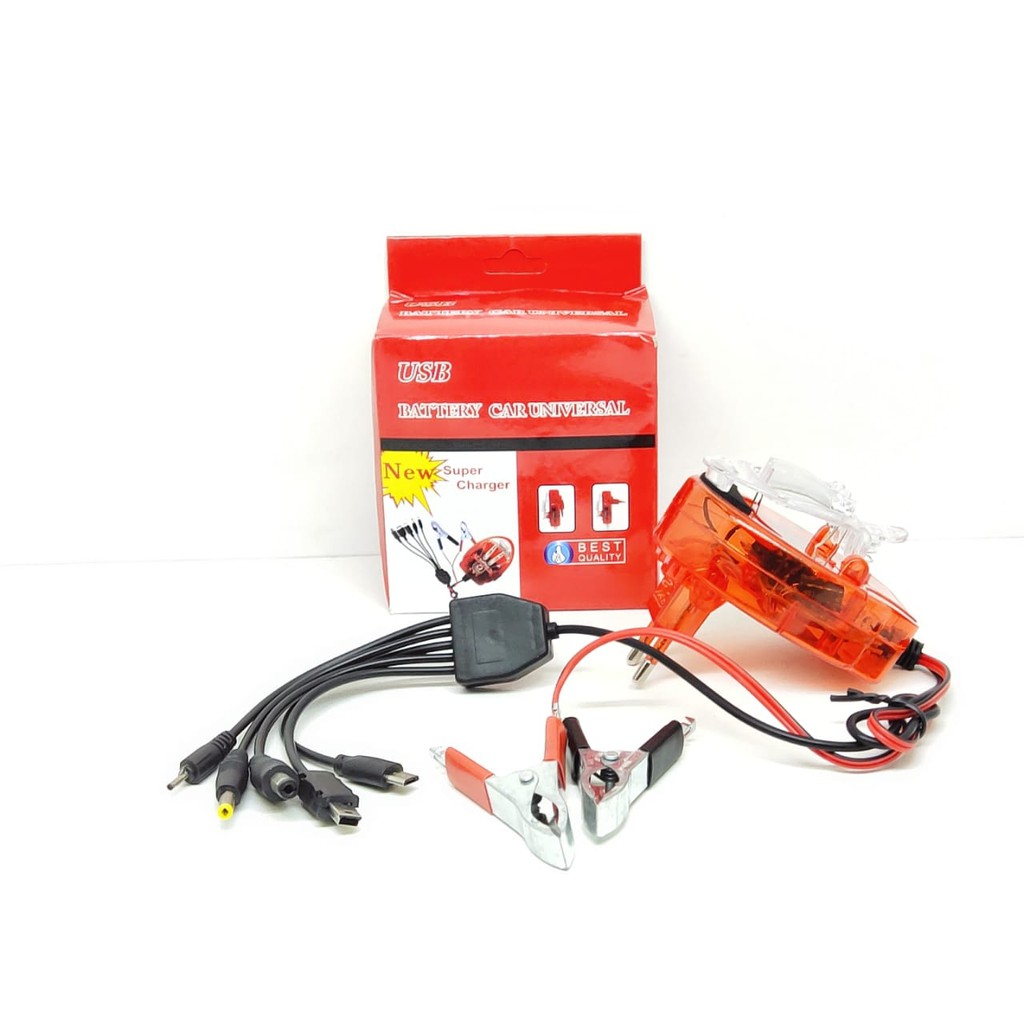 Charger hp di Aki motor 9 in 1 Model Jepit with Lubang USB Charger Motor