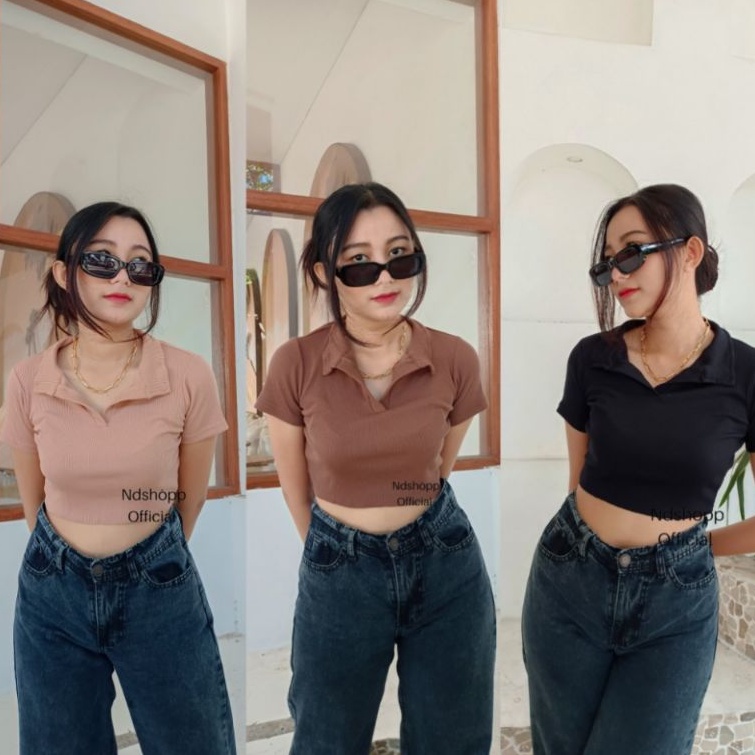 TOP V KERAH V NECK KIA POLO CROP RIBBED TOP V RIB