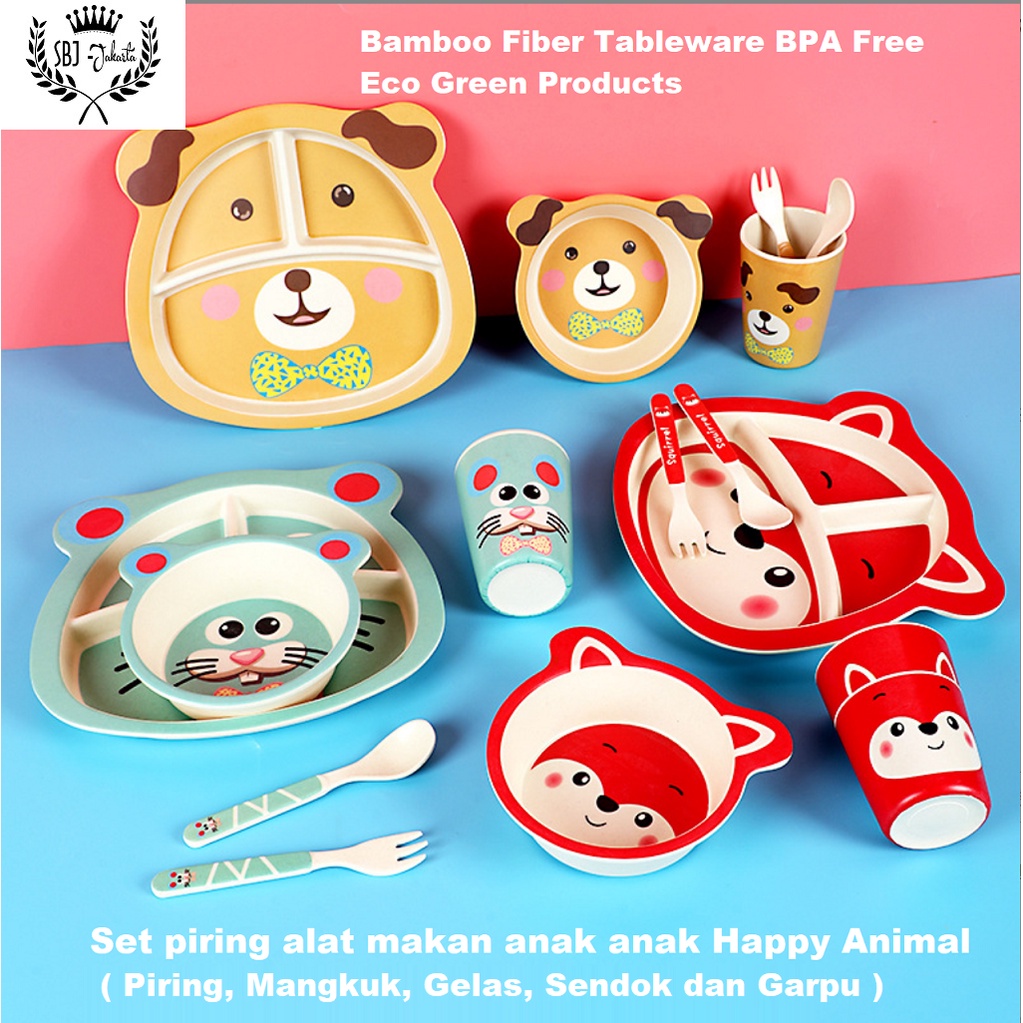 Eco Green Bamboo Fiber Tableware BPA Free Set Piring alat makan anak