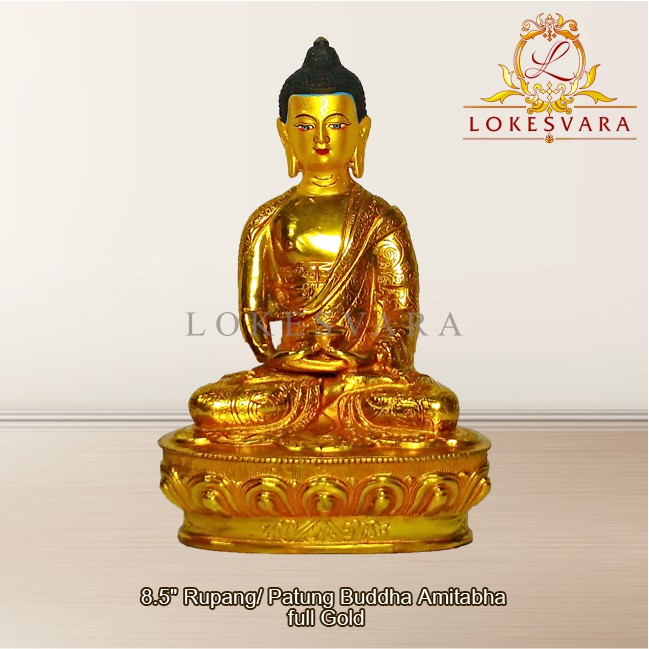 Patung Rupang Arca Logam Buddha Amitabha 8.5inch Full Gold